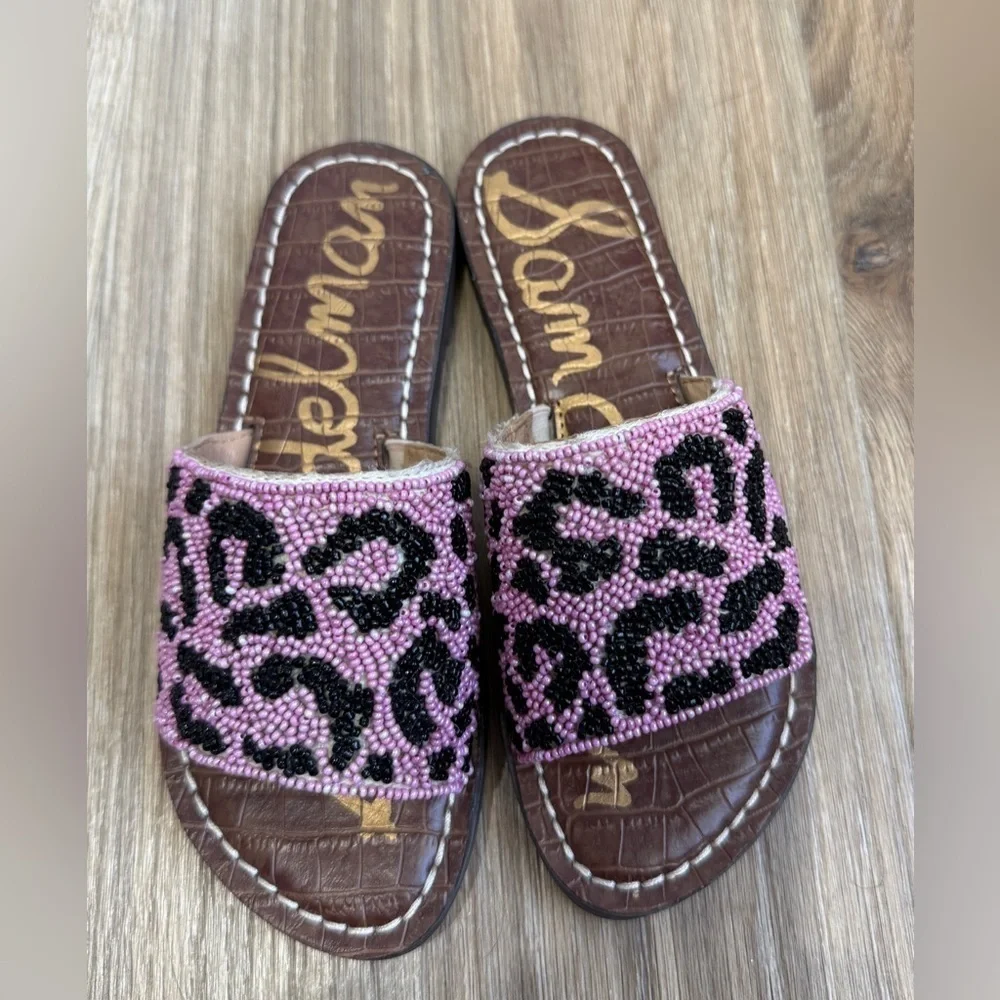 Sam Edelman Gunner Kids Beaded Leopard Slide Sandals Youth 13